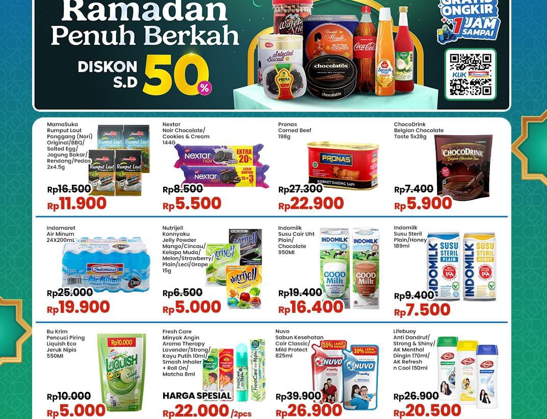 Promo Indomaret Ramadhan Penuh Berkah Diskon 50 Persen, Cek Rincian Kebutuhan Berbuka Hari Ini
