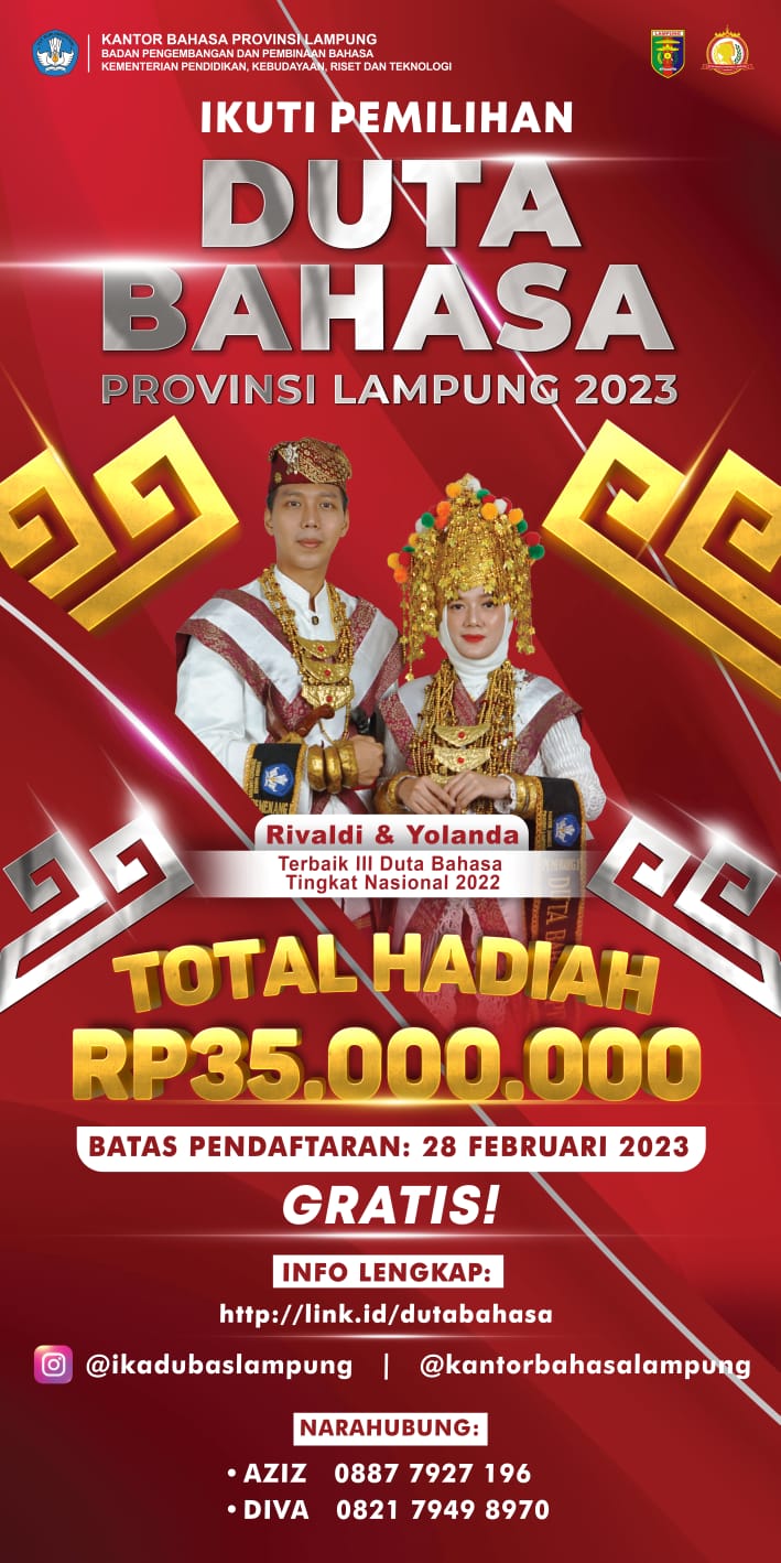 Pemilihan Duta Bahasa Provinsi Lampung 2023 Telah di Buka, Dapatkan Total Hadiah Hingga 35 Juta