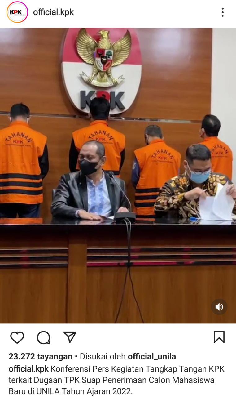 Soal Pendampingan Hukum Kepada Tersangka OTT, Unila Serahkan Kepada Keluarga Masing-masing