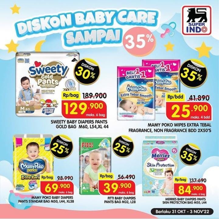 Promo Superindo Hari Ini 31 Oktober Hingga 3 November 2022, Ada Diskon Hingga 35 Persen untuk Baby Care