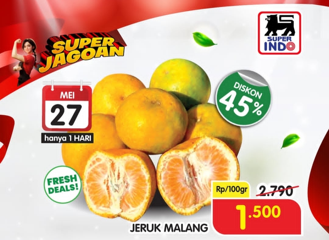 Spesial Super Jagoan Hari Ini Superindo: Diskon 45 Persen Jeruk Malang