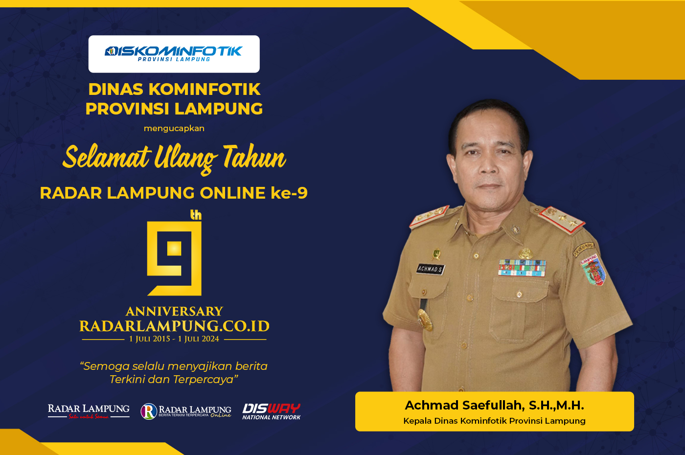 Dinas Kominfotik Provinsi Lampung: Selamat Ulang Tahun ke-9 Radar Lampung Online