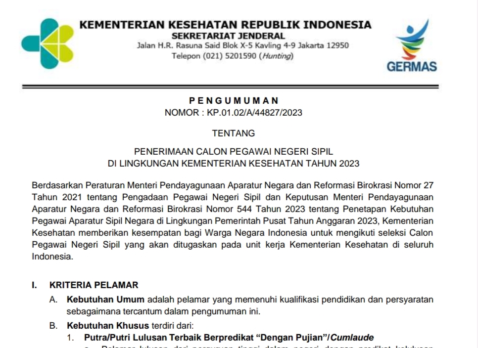 Kemenkes Buka Pendaftaran CPNS untuk Tenaga Dosen, Cek Syaratnya!