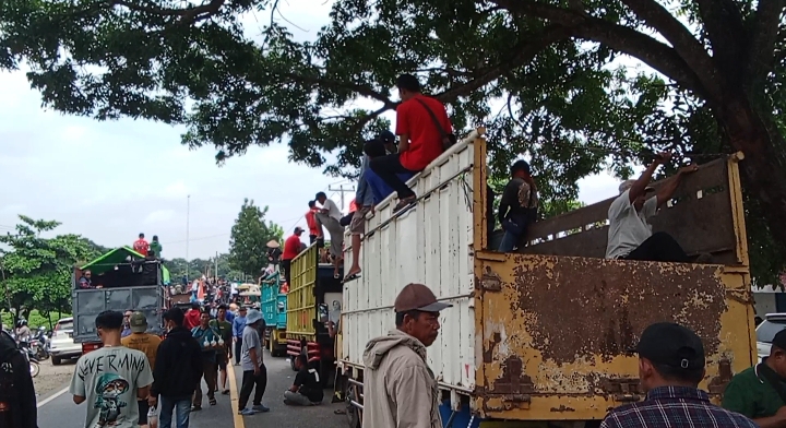 Ratusan Kendaraan Terjebak Macet Akibat Aksi Demonstrasi Petani Singkong di Lampung Timur