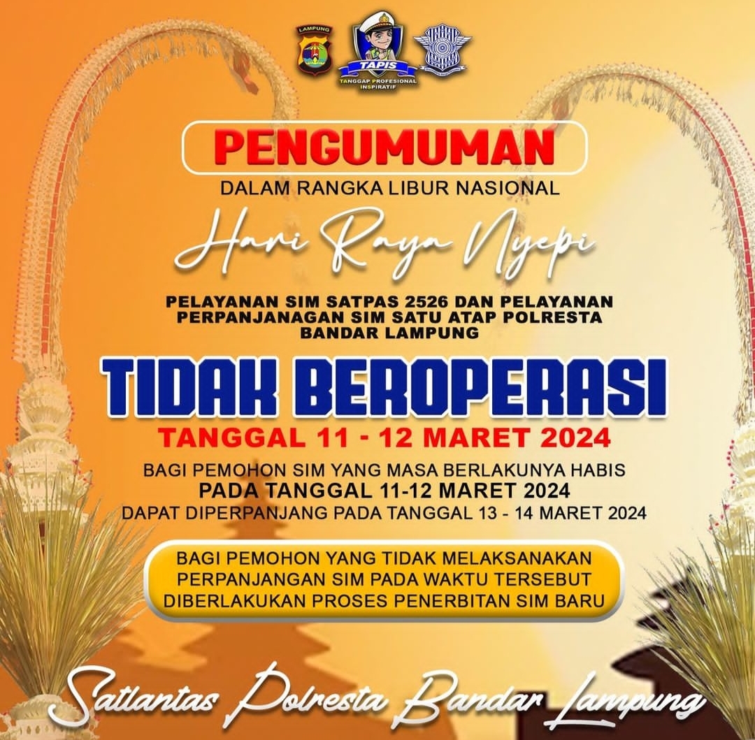 SIM Habis Berlaku 11 dan 12 Maret, Polresta Bandar Lampung Pinta Pemohon Datang pada 13 Maret 2024
