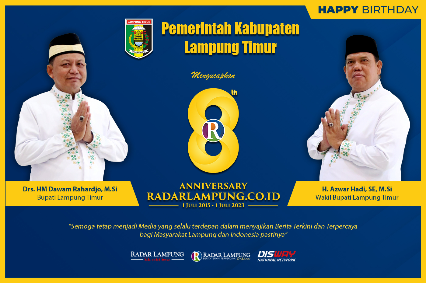Pemkab Lampung Timur: Selamat dan Sukses HUT ke 8 Radar Lampung Online
