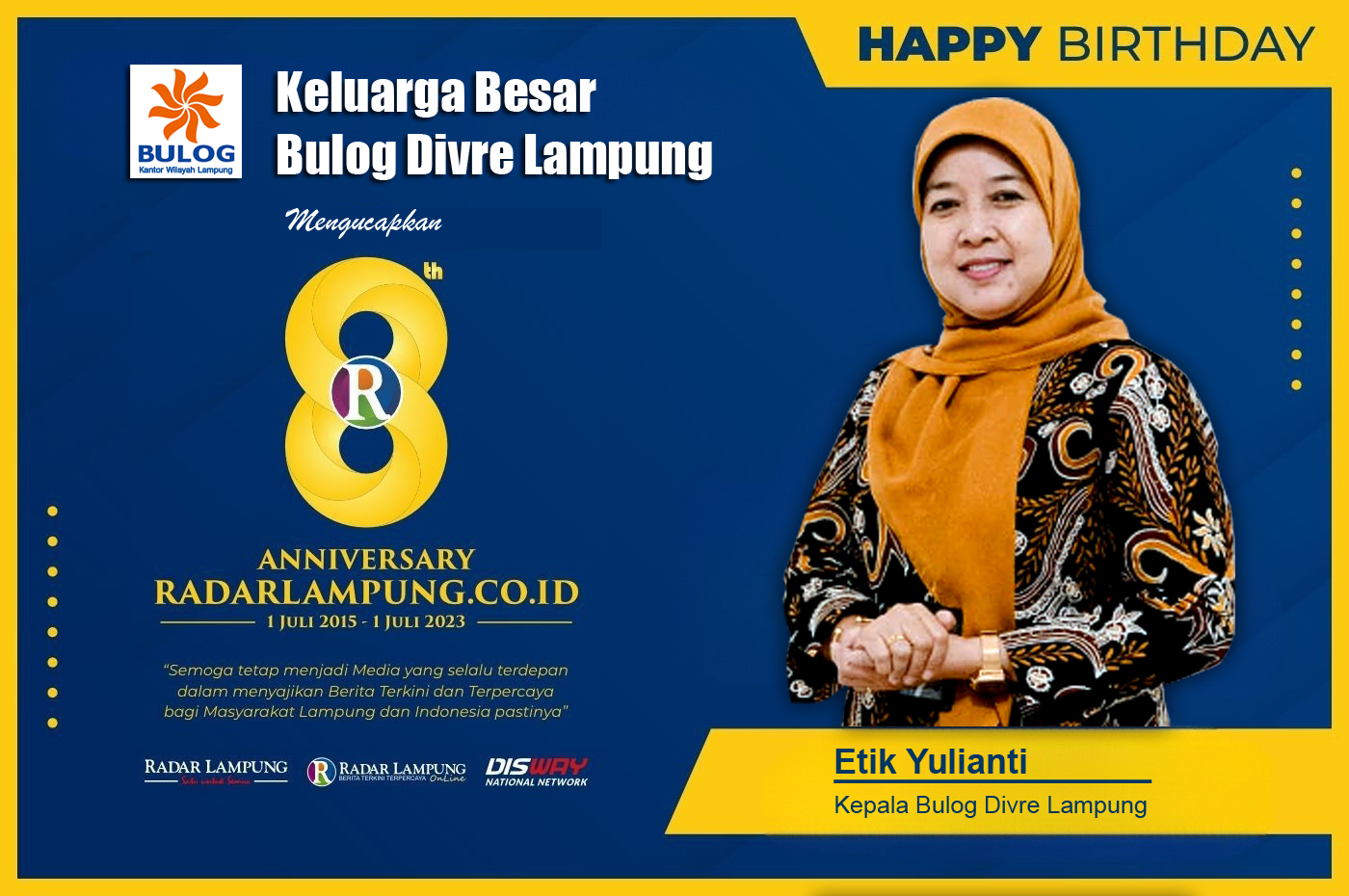 Etik Yulianti: Selamat HUT ke 8 Radar Lampung Online