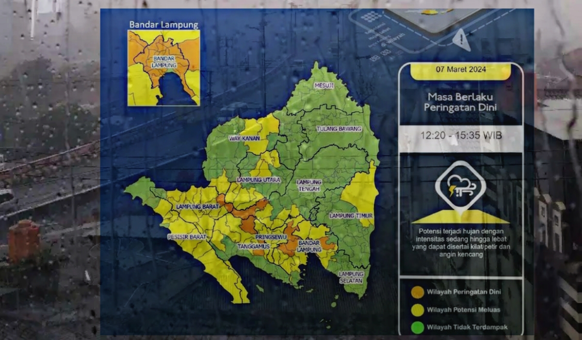 Update Peringatan Dini Cuaca di Wilayah Lampung Hari Ini, Sejumlah Wilayah Berpotensi Hujan Lebat Hingga Sore