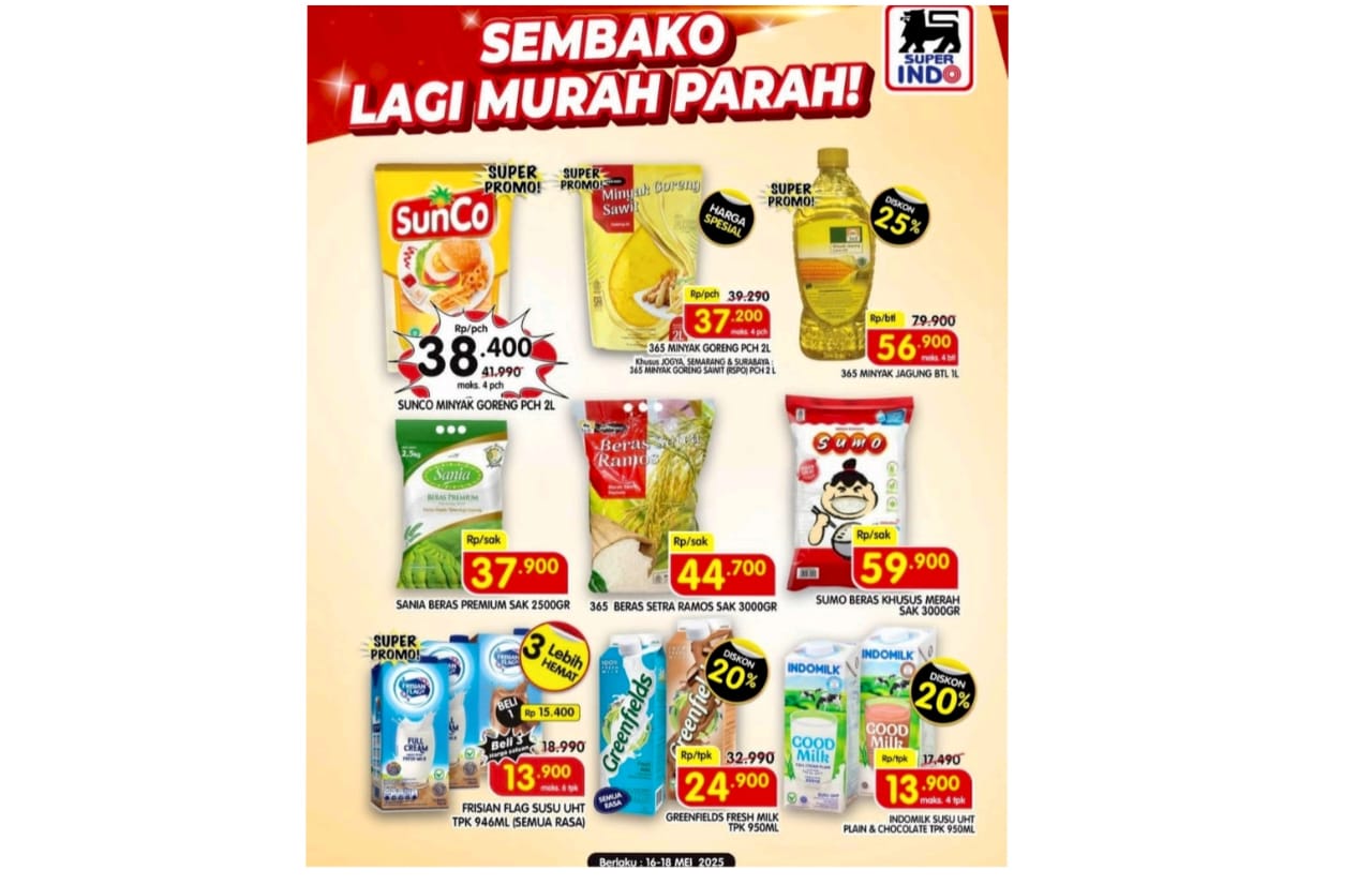 Promo JSM Superindo 16-18 Mei 2025, Belanja Murah Minyak Goreng Hingga Super Promo Susu UHT