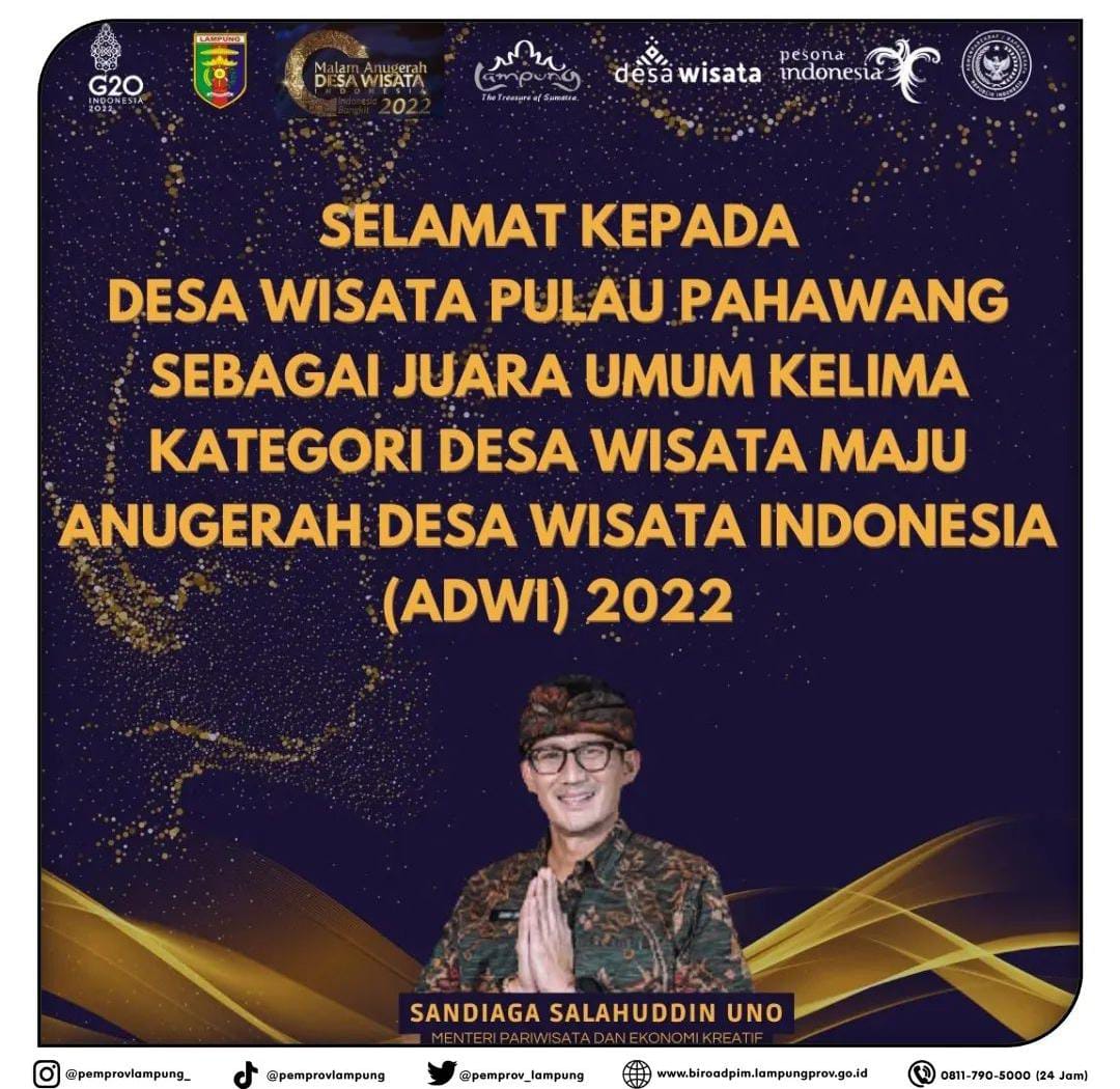 Desa Wisata Pulau Pahawang Juara Umum Kelima ADWI 2022 Kategori Desa Wisata Maju