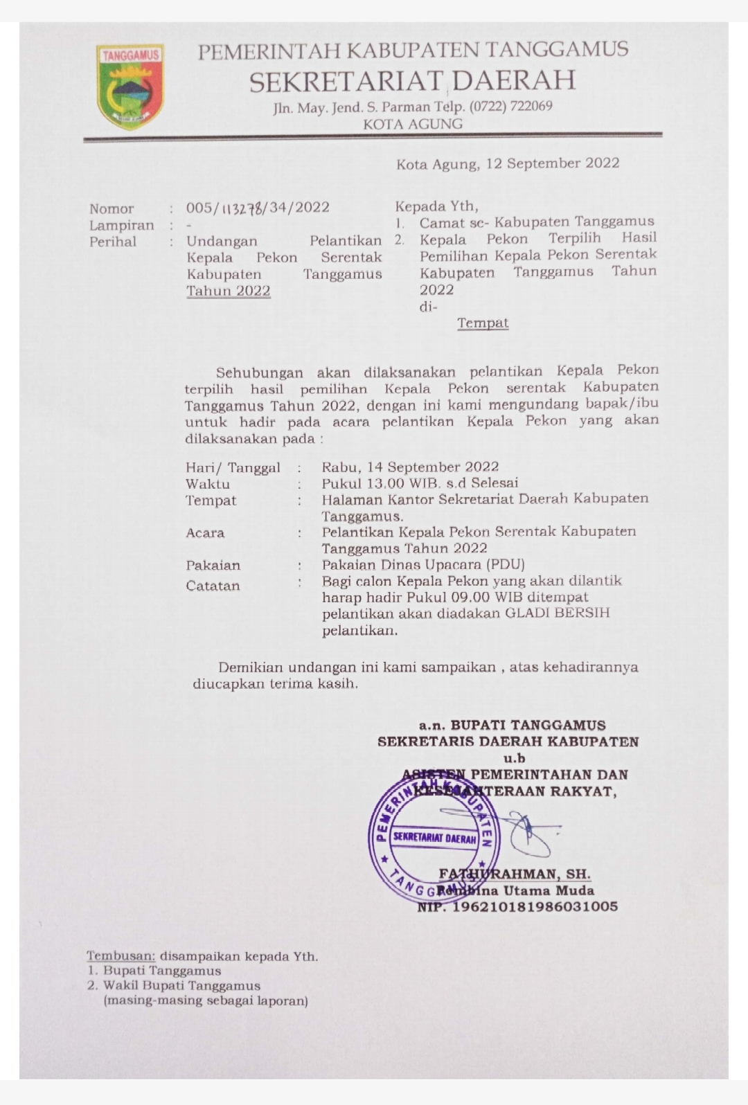 Besok, Kepala Pekon Terpilih Hasil Pilkakon Serentak Tanggamus Dilantik