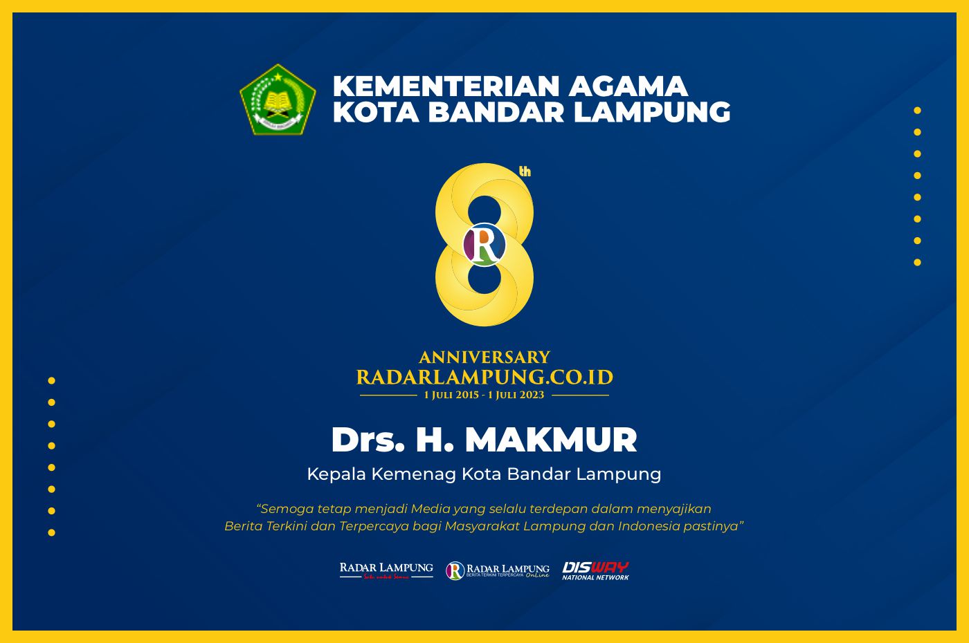 Kemenag Kota Bandar Lampung: Selamat Hari Jadi ke-8 Radar Lampung Online