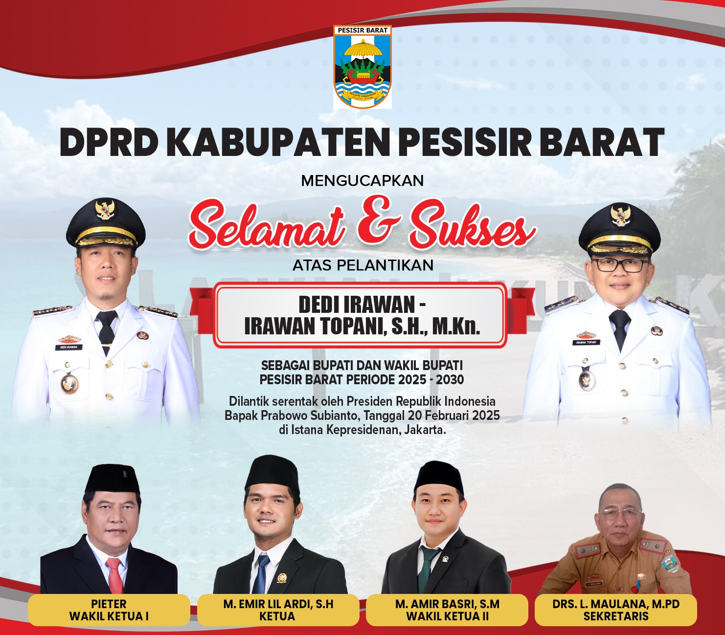 DPRD Pesisir Barat: Selamat Bertugas Dedi Irawan dan Irawan Topani