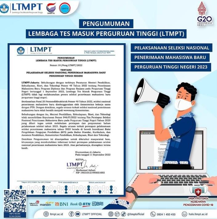 Resmi, LTMPT Tidak Lagi Tangani Seleksi Mahasiswa Baru pada Tahun Depan