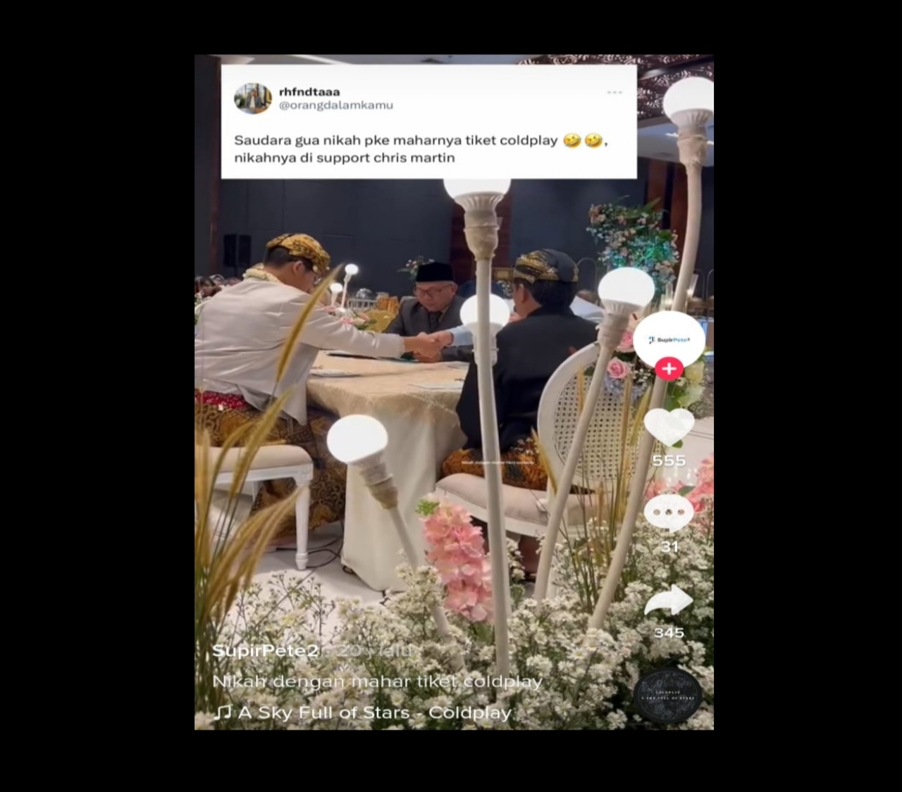 Viral! Tiket Konser Colplay Dijadikan Mas Kawin