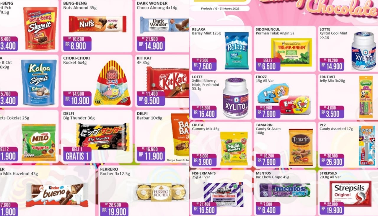 Belanja Murah Camilan Manis Mulai Permen dan Cokelat di Alfamart, Harga Dijamin Hemat!