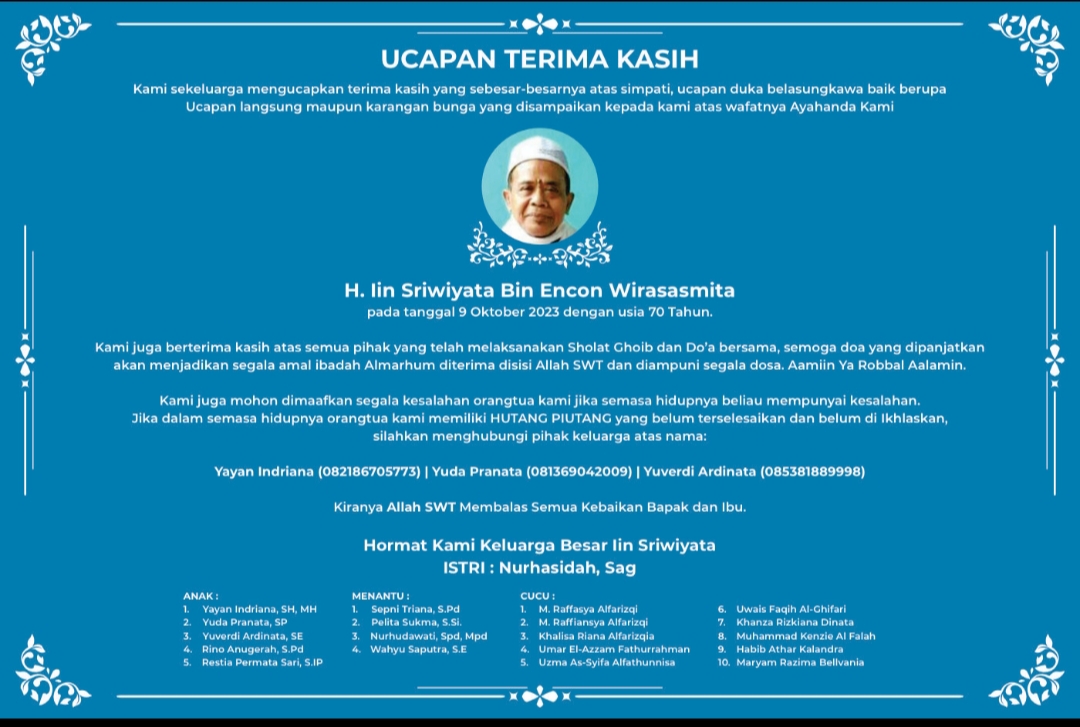 Ucapan Terima Kasih atas Duka dan Doa Belasungkawa