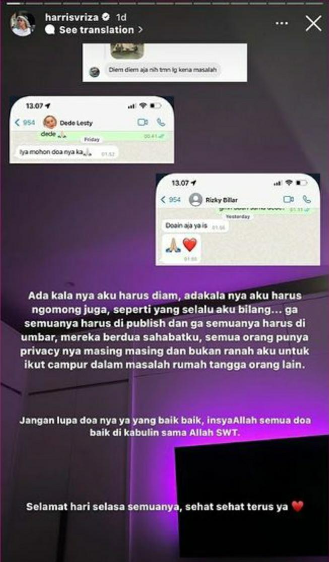 Harris Vriza Bongkar Isi Percakapan Bersama Lesti Kejora dan Rizky Billar