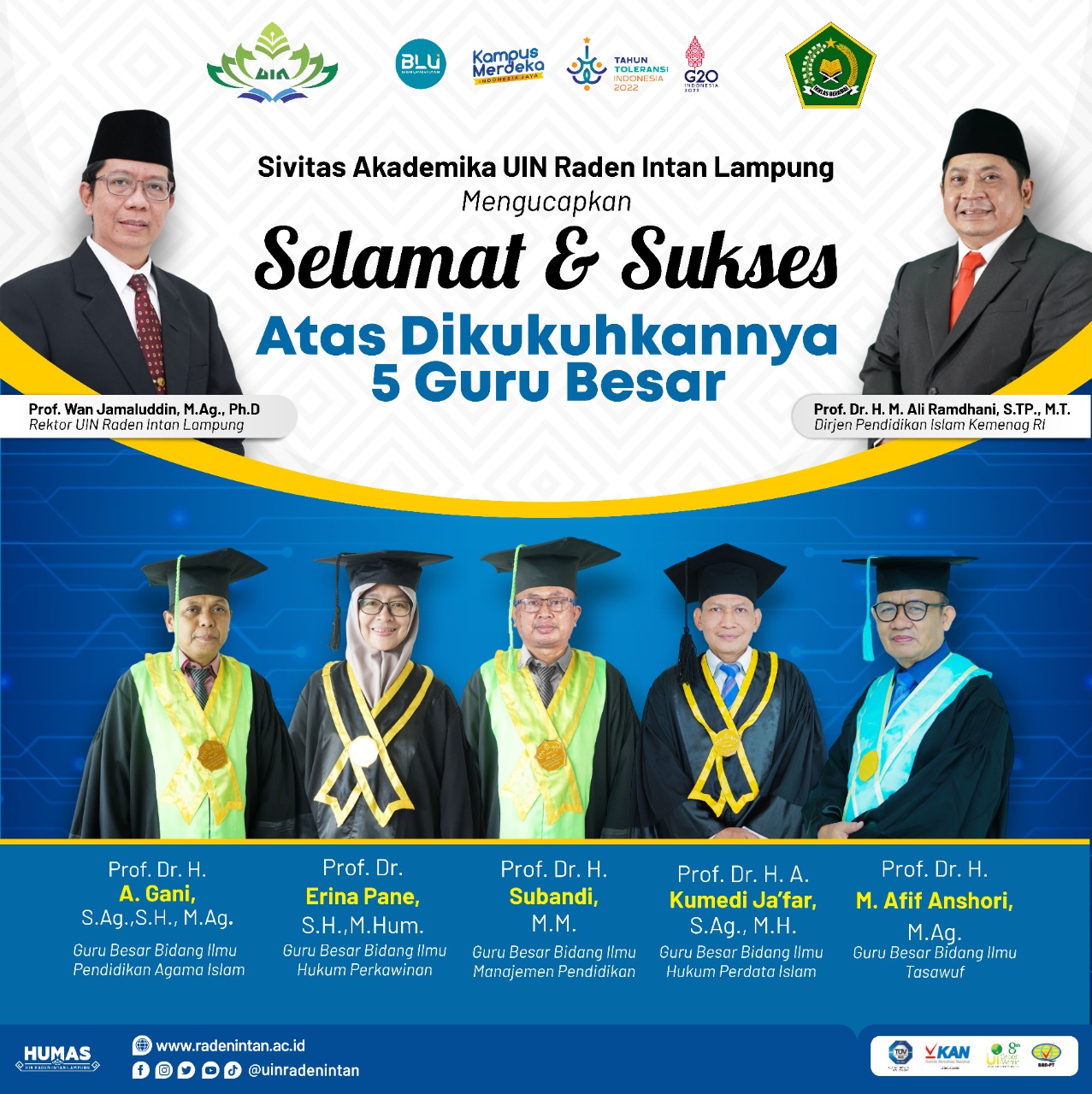 UIN Raden Intan Lampung Akan Kukuhkan 5 Guru Besar