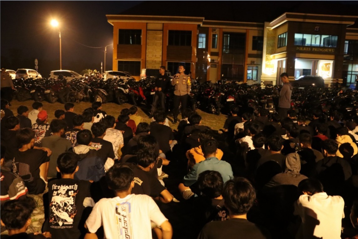 Ratusan Pemuda Tertangkap Razia Polres Pringsewu, 292 Sepeda Motor Diamankan
