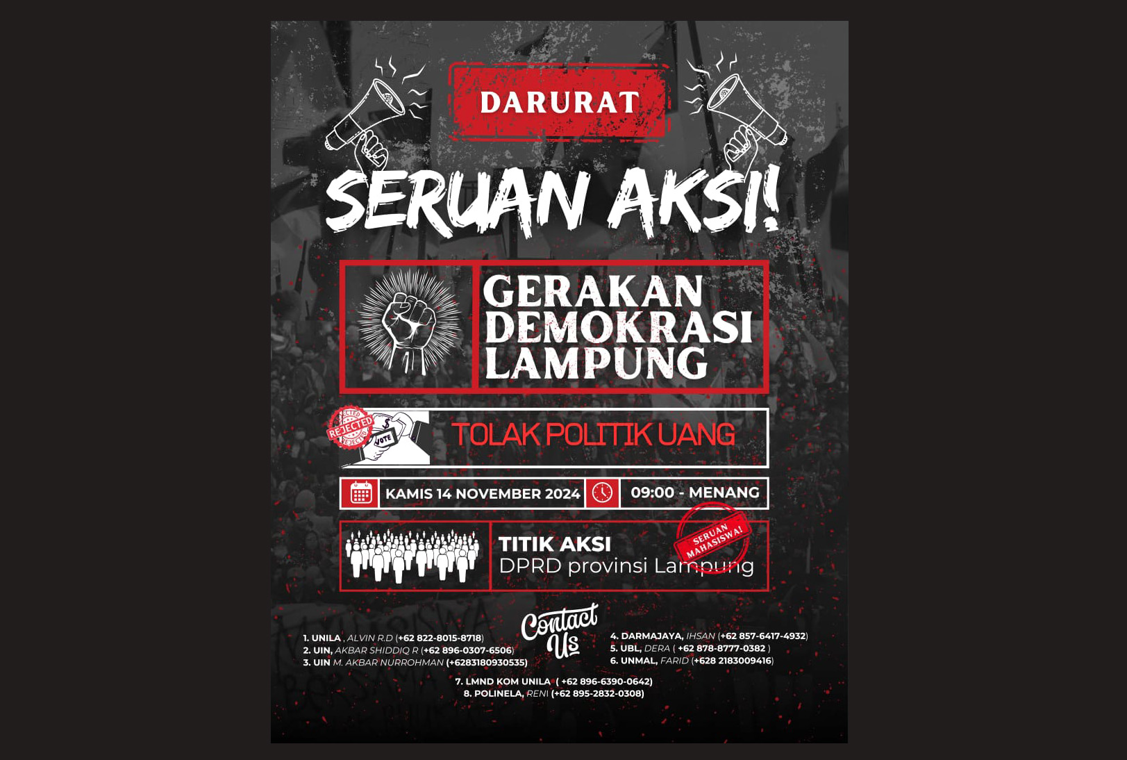 Gerakan Demokrasi Lampung Aksi Damai Tolak Politik Uang pada Pilkada