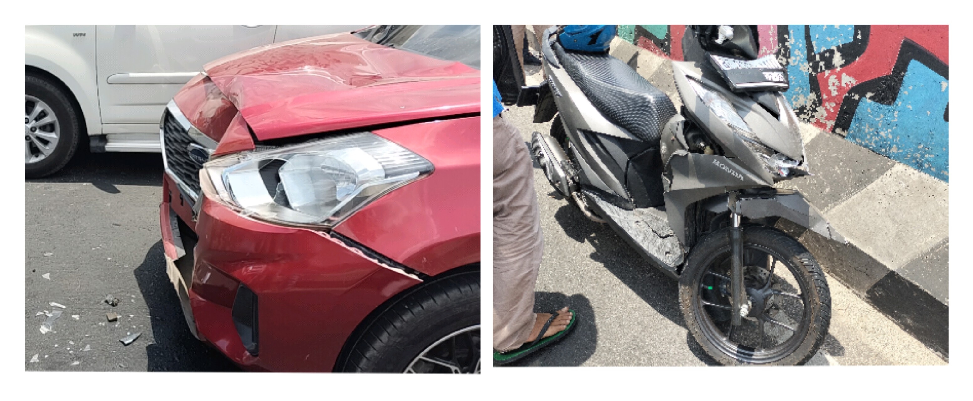 Duduga Megantuk, Satu Unit Sepeda Motor dan Mobil Bertabrakan di Atas Flyover MBK