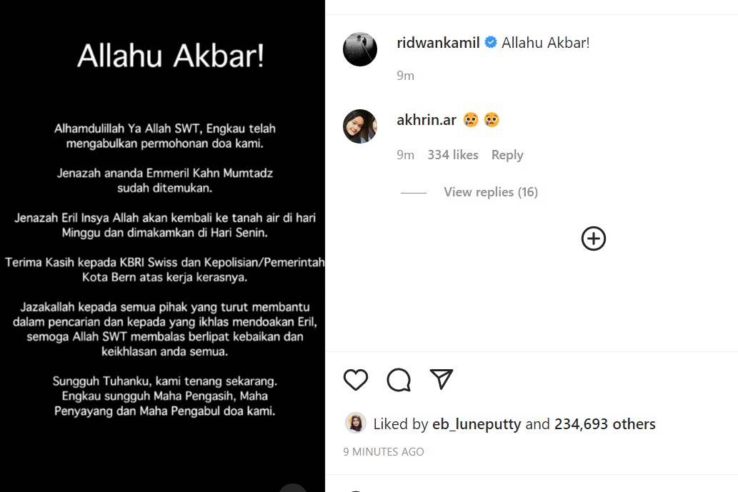 Eril Pulang dengan Membawa Jutaan Rindu Orang Tua dan Keluarga