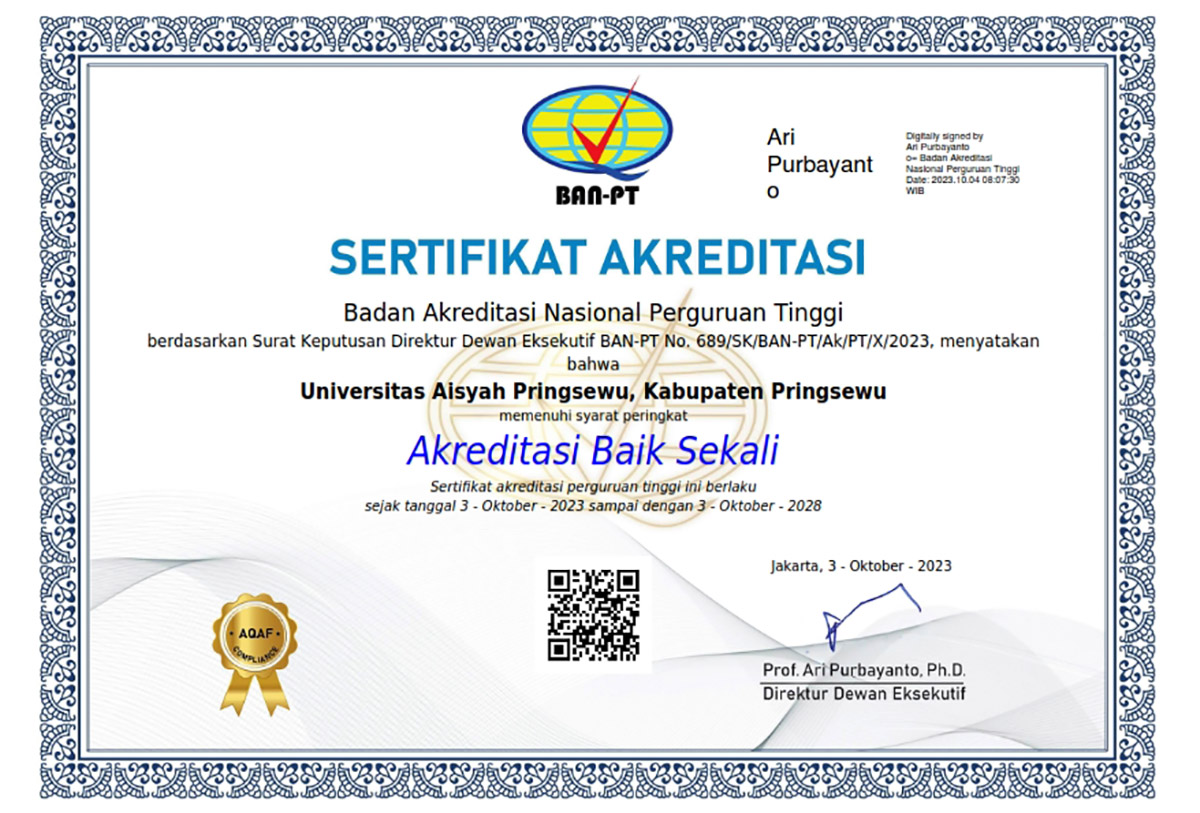Selamat! Universitas Aisyah Pringsewu Raih Akreditasi Baik Sekali