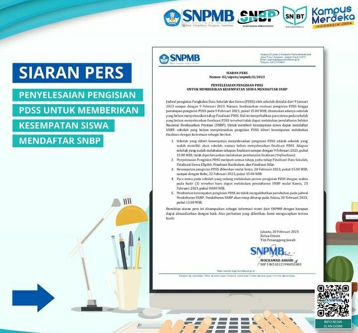 Terbaru! Pengisian PDSS Jalur SNBP Diperpanjang Sampai 22 Februari 2023
