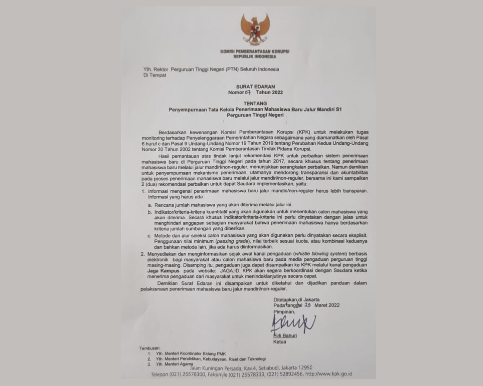 Sebelum OTT Rektor Non Aktif Unila, KPK Sudah Ingatkan Ini
