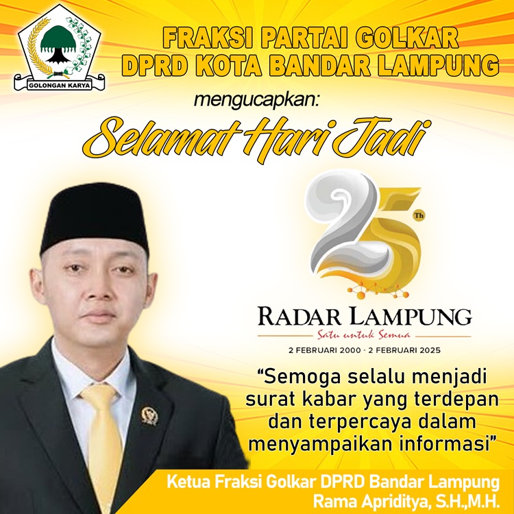 Fraksi Partai Golkar DPRD Bandar Lampung Mengucapkan Selamat Hari Jadi Radar Lampung Ke-25