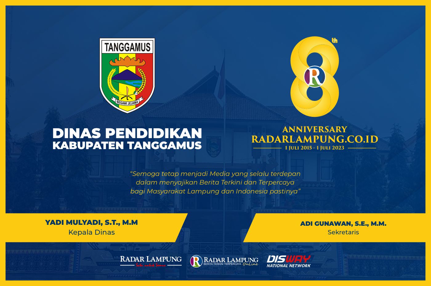 Dinas Pendidikan Kabupaten Tanggamus: Selamat Milad Radar Lampung Online ke-8