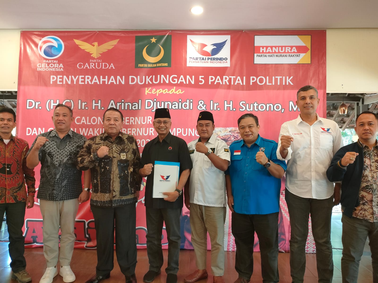 5 Partai Non-parlemen Resmi Nyatakan Dukungan ke Arinal Djunaidi-Sutono untuk Pilgub Lampung