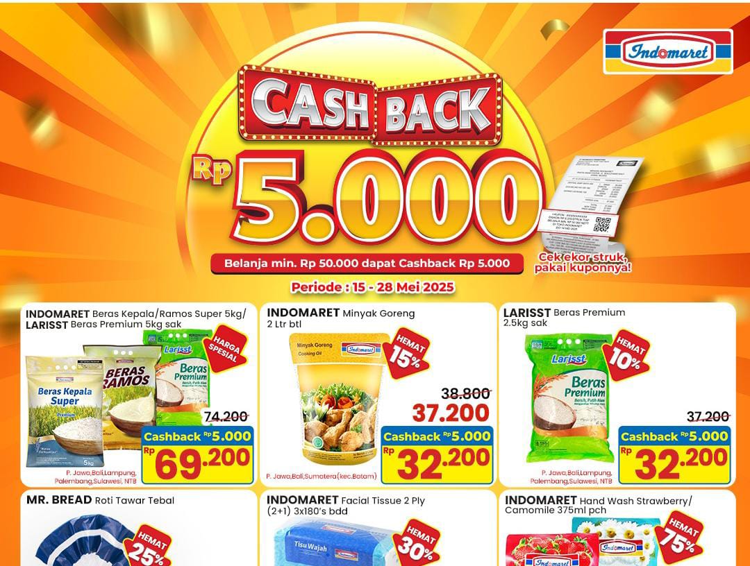 Promo Indomaret Dapat Cashback Rp 5 Ribu, Cek Daftar Diskon Hematnya