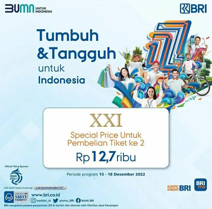 Harga Spesial Pembelian Tiket Bioskop XXI Menggunakan Kartu Kredit BRI, Periode 15-18 Desember 2022