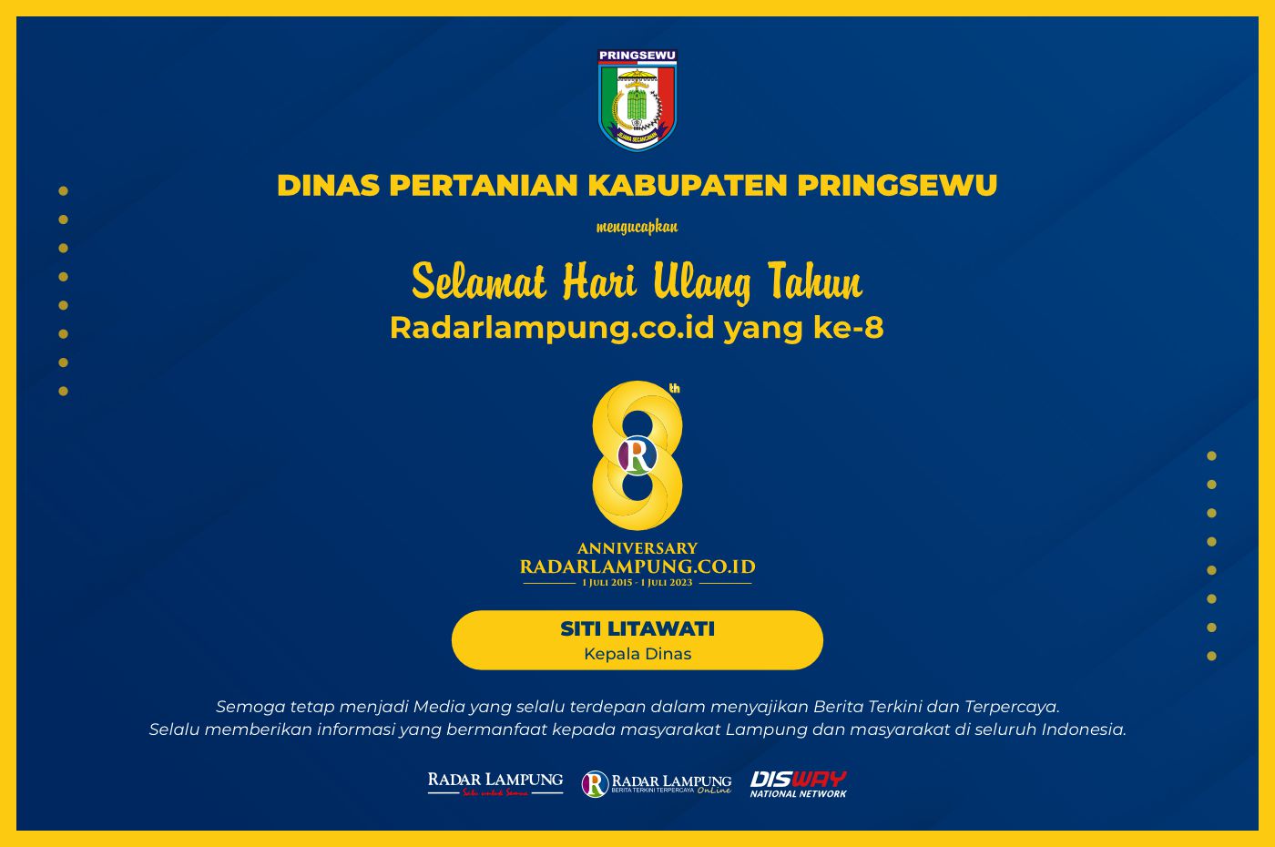 Dinas Pertanian Kabupaten Pringsewu: Selamat Ulang Tahun ke-8 Radar Lampung Online
