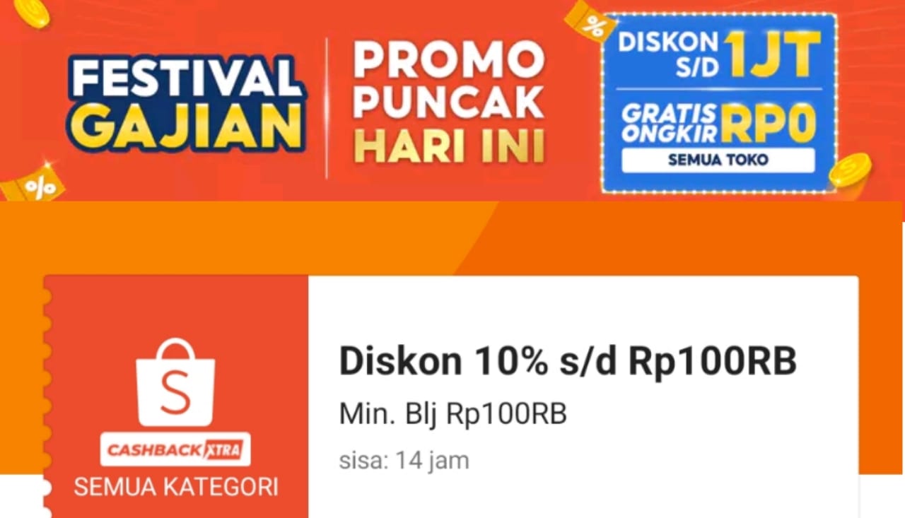 Nikmati Promo Shopee Hari Ini, Cashback Ekstra 10 Persen Sampai Dengan Rp100 Ribu, Klaim Sekarang!