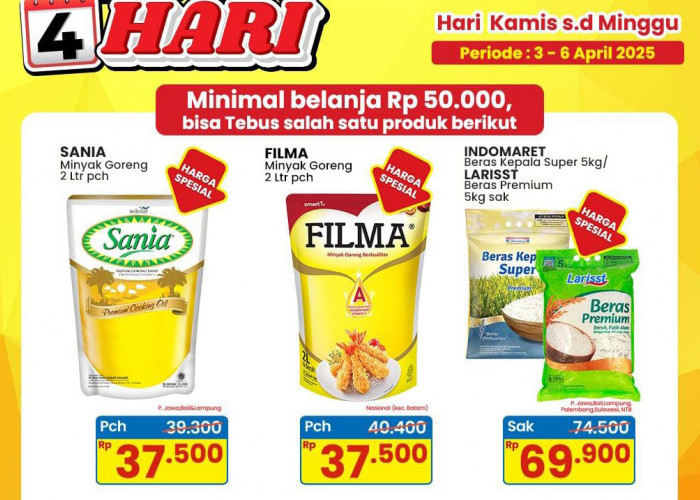 Promo Indomaret Tebus Murah Jumat 4 April 2025, Ada Diskon Paling Hemat Minyak Goreng 2 L Rp 37 Ribu