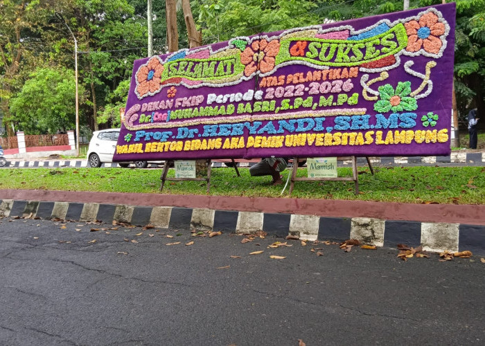 Ups, Muncul Papan Bunga Ucapan untuk Muhammad Basri Dari Heryandi Usai OTT KPK Terhadap Petinggi Unila