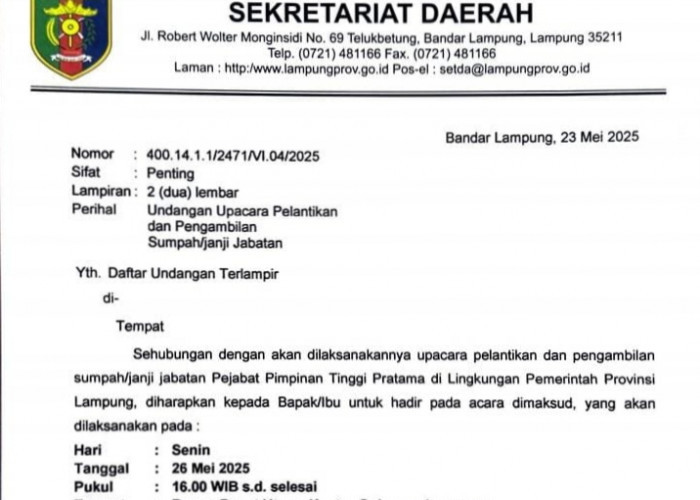 Hari Ini, Pemprov Lampung Dikabarkan Akan Lantik Pejabat Eselon II