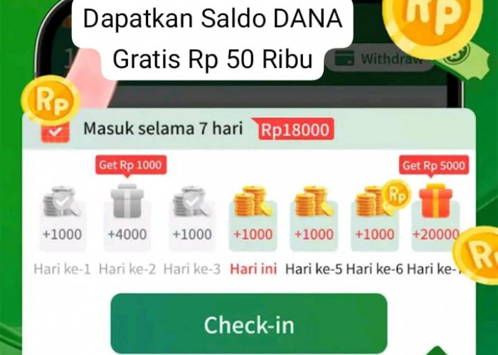 Buruan Daftar! Cuma Check In Harian Langsung Terima Saldo Gratis Sampai Rp 50 Ribu