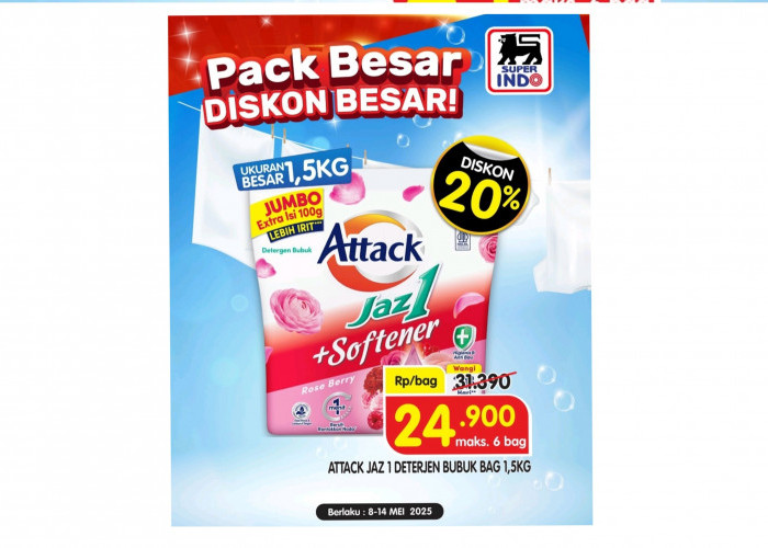 Promo Home Care Superindo Sampai Besok, Dapatkan Belanja Murah Deterjen Attack Bubuk 1.5 Kg