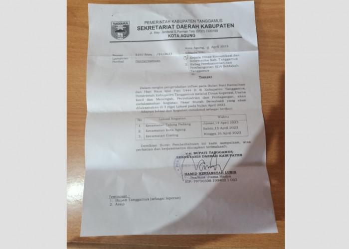 Pemkab Tanggamus Gelar Pasar Murah di Tiga Lokasi, Ini Jadwalnya 