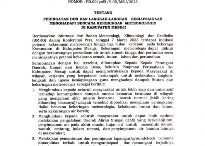 PJ Bupati Mesuji Keluarkan Surat Edaran terkait Antisipasi Bencana Kebakaran 