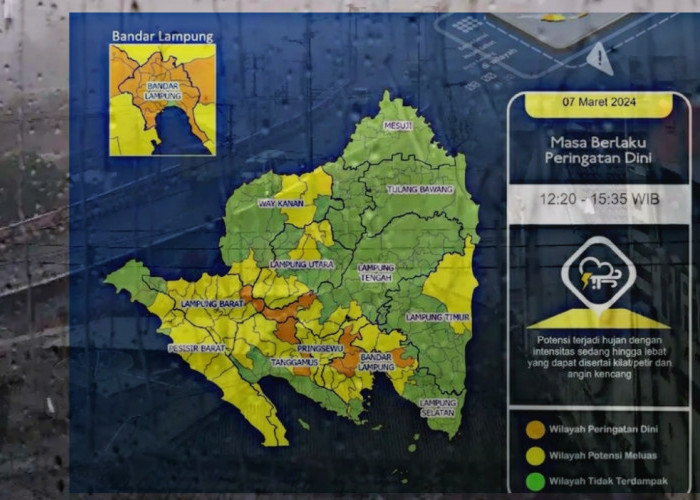 Update Peringatan Dini Cuaca di Wilayah Lampung Hari Ini, Sejumlah Wilayah Berpotensi Hujan Lebat Hingga Sore 