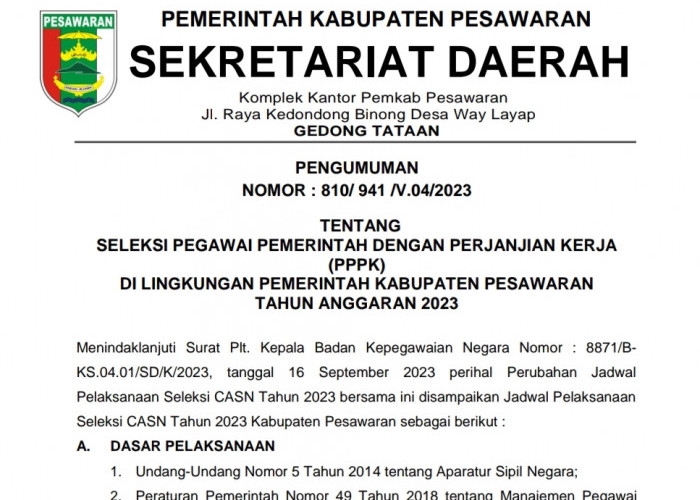 Ini Alokasi Pendaftaran PPPK Pesawaran, Cek Formasinya!