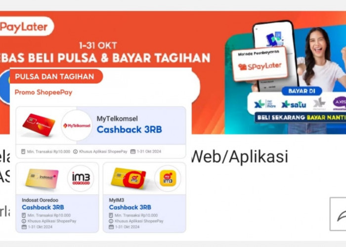 Promo ShopeePay Hari Ini, Dapatkan Cashback 100 Persen Bebas Beli Pulsa dan Bayar Tagihan Sebulan Penuh
