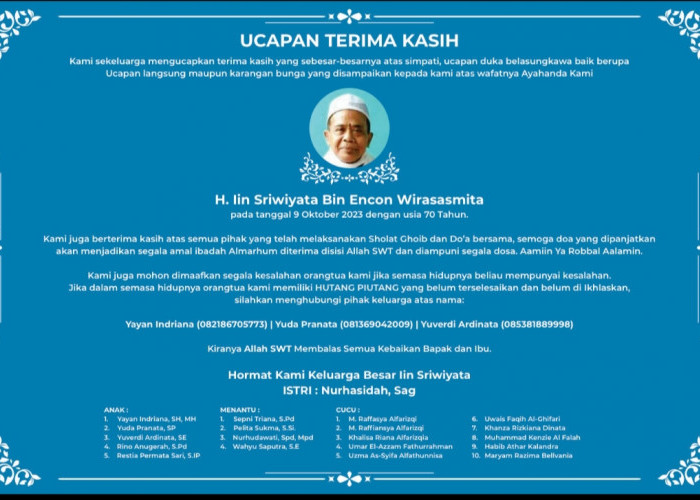 Ucapan Terima Kasih atas Duka dan Doa Belasungkawa