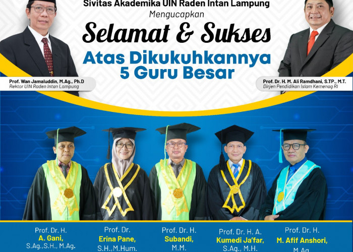 UIN Raden Intan Lampung Akan Kukuhkan 5 Guru Besar
