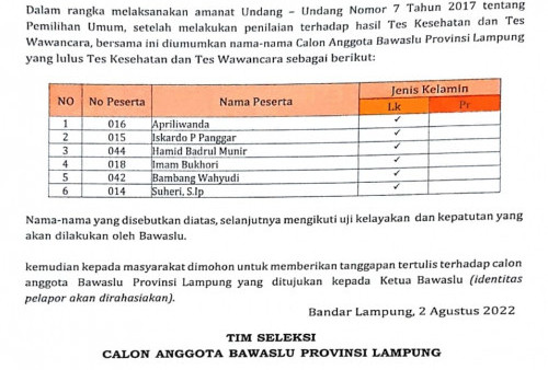 Ini Dia Nama Calon Anggota Bawaslu yang Lolos Enam Besar, Semuanya Laki-Laki 